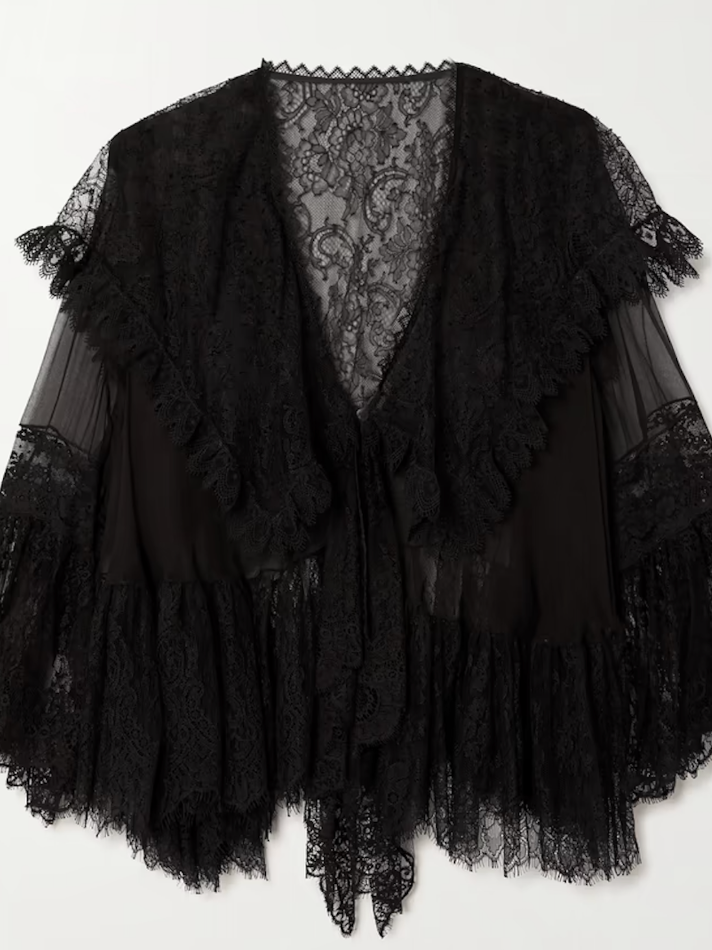 Chloé Lace-trimmed embroidered silk-chiffon blouse (In Store)