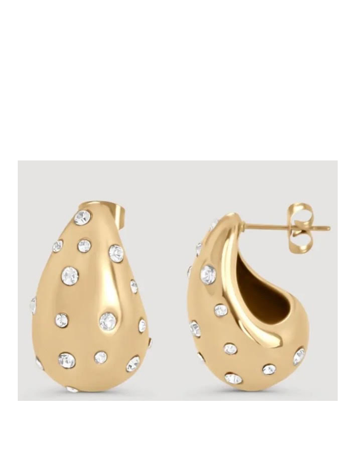 Eléver Yellow Gold & Diamanté Teardrop Earrings (In Store)
