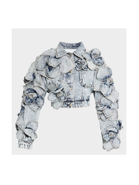 Aknvas FLORAL CROPPED DENIM JACKET (In Store)