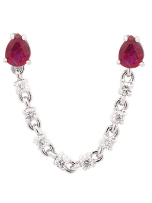 Wish Fine Jewelry Diamond Ruby 18K Gold Oval Chain Link One Side Earrings (In Store)