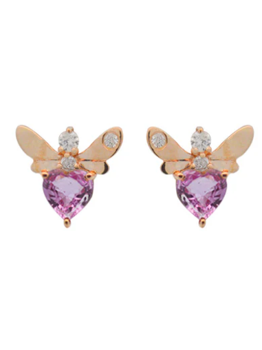 Wish Fine Jewelry Diamond Pink Sapphire 14K Gold Fly Stud Earrings (In Store)