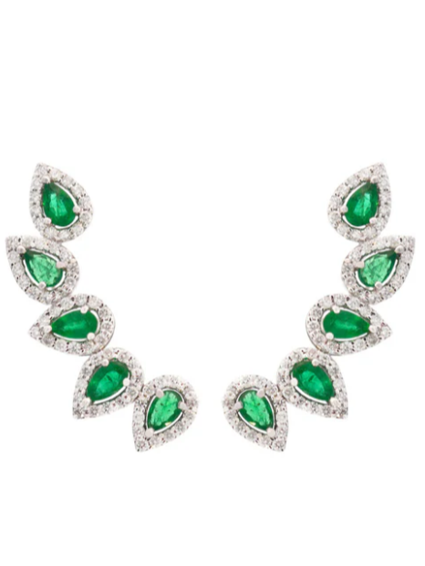 Wish Fine Jewelry Diamond Emerald 18K Gold Climber Earrings (In Store)