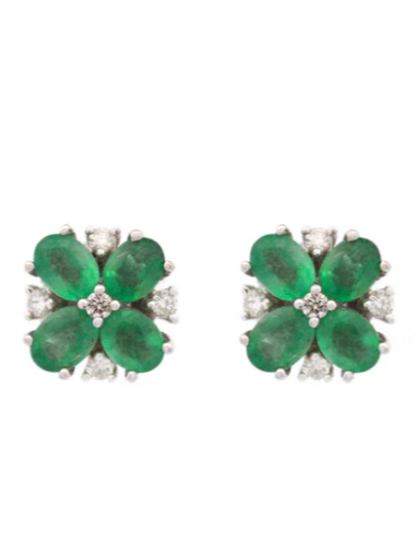 Wish Fine Jewelry Emerald Diamond 14K Gold Flower Earrings (In Store)