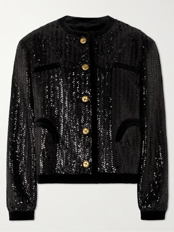 Blazé Milano All About You Gliss velvet-trimmed sequined woven jacket (In Store)