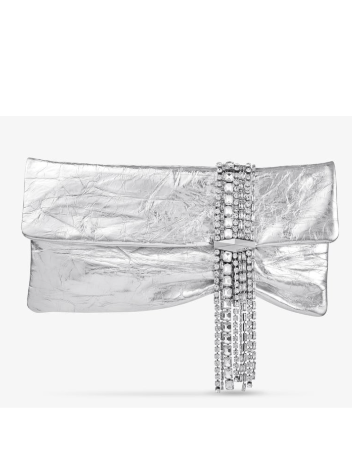 Jimmy Choo Zandra Silver Vintage Metallic Leather Clutch Bag (In Store)