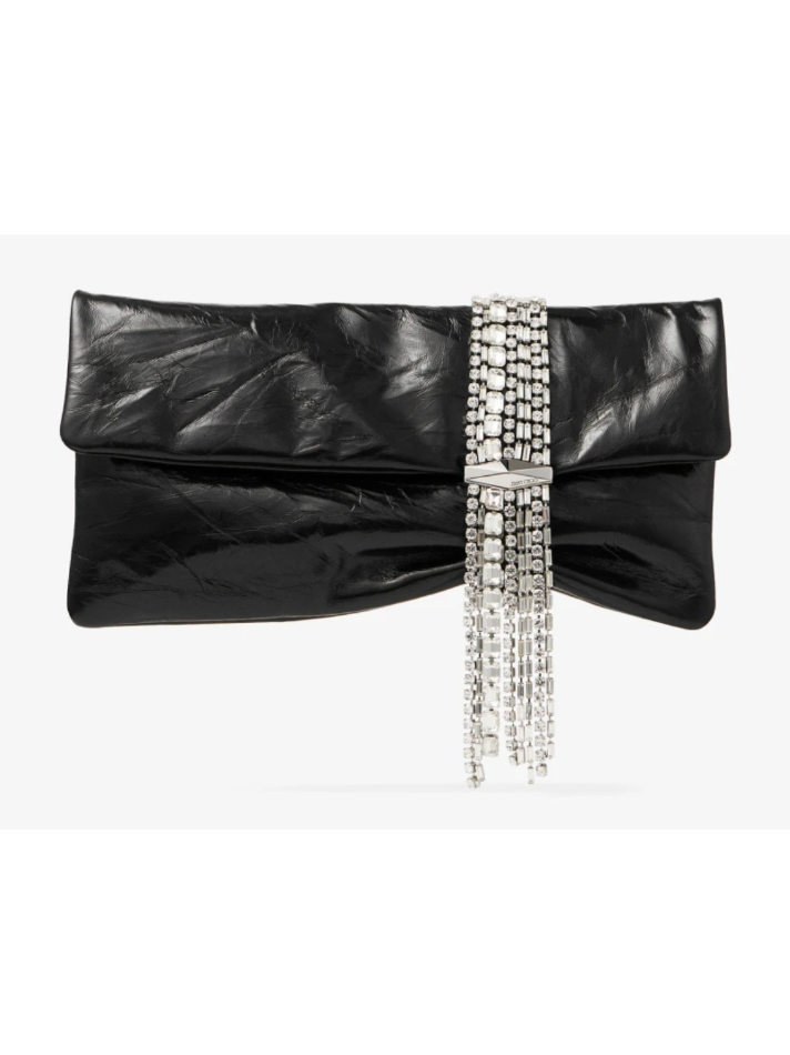 Jimmy Choo Zandra Black Vintage Metallic Leather Clutch Bag (in Store)