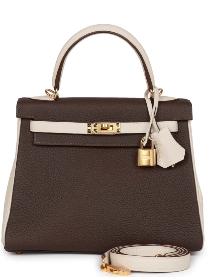 HERMÈS Hermès Special Order (HSS) Kelly Retourne 25 Ebene and Craie Togo Gold Hardware (In Store)