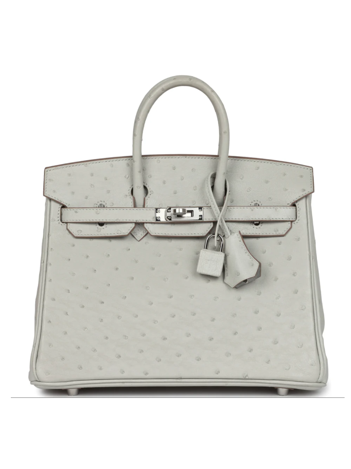 HERMÈS Hermès Birkin 25 Gris Perle Ostrich Palladium Hardware (In Store)