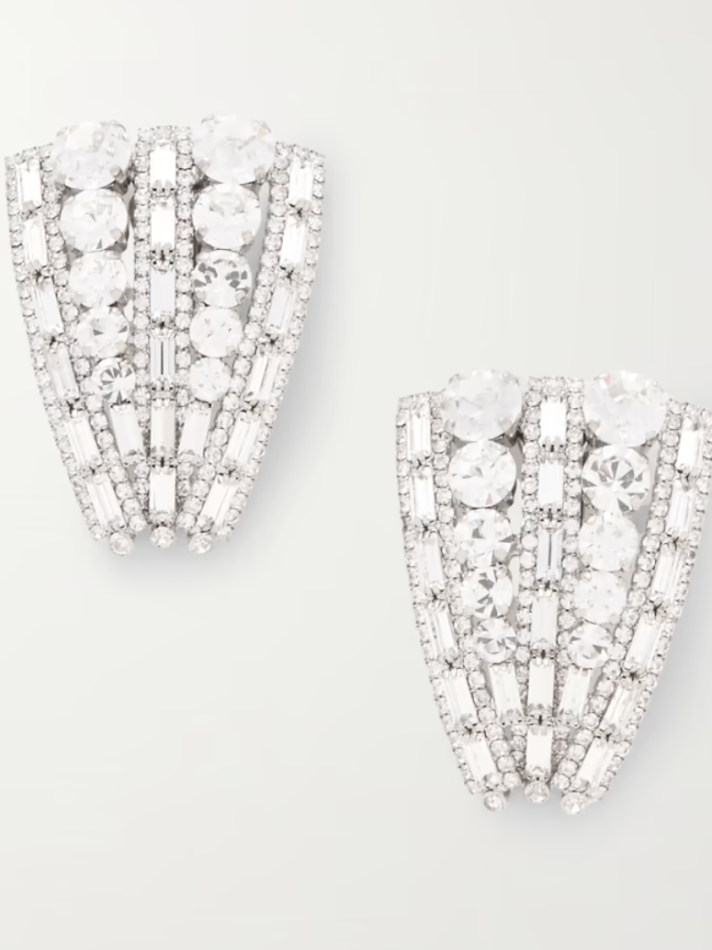Alessandra Rich Silver-tone crystal clip earrings (In Store)