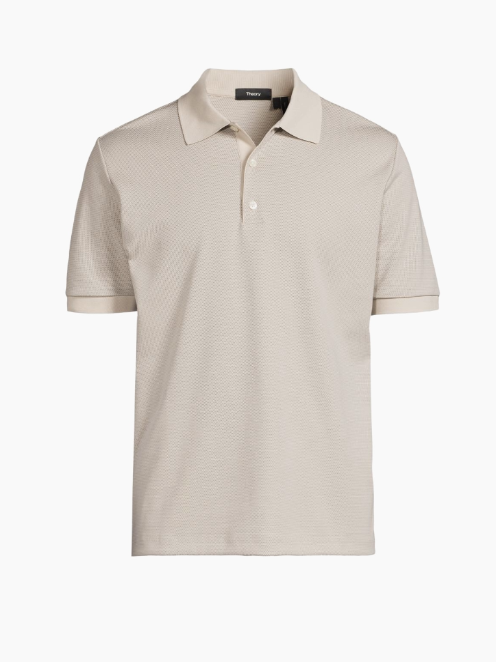 Theory Men's Geo Stretch Jacquard Polo Shirt - Baltic Earl Grey