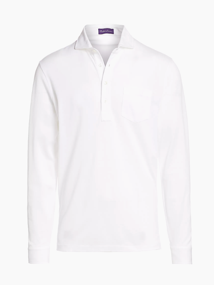 Ralph Lauren Purple Label Washed Non-Logo Sleeve Polo-White
