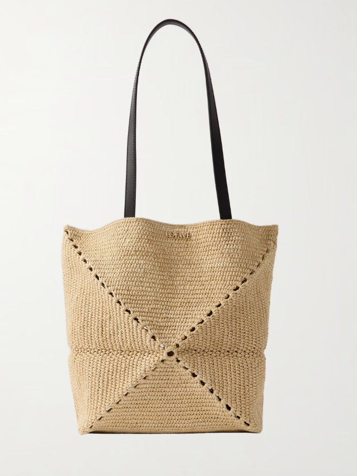 Loewe + Paula's Ibiza Puzzle Fold Medium Leather-Trimmed Raffia Tote