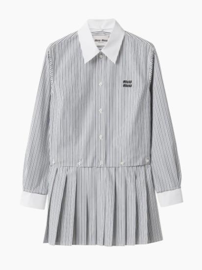 Miu Miu Pleated Striped Poplin Mini-Dress