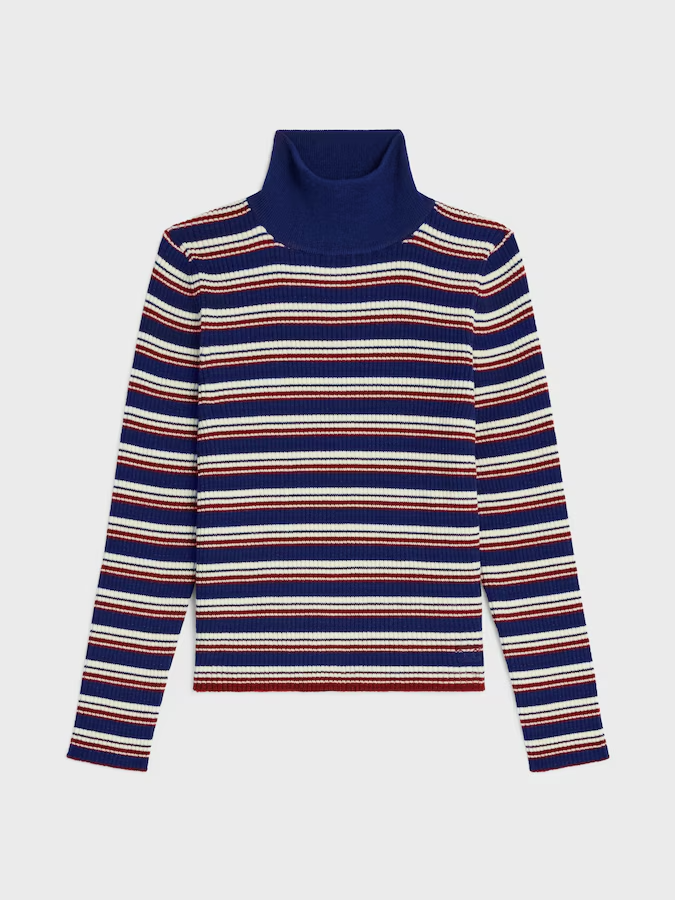 Celine Turtleneck Sweater in Striped Ribbed Wool