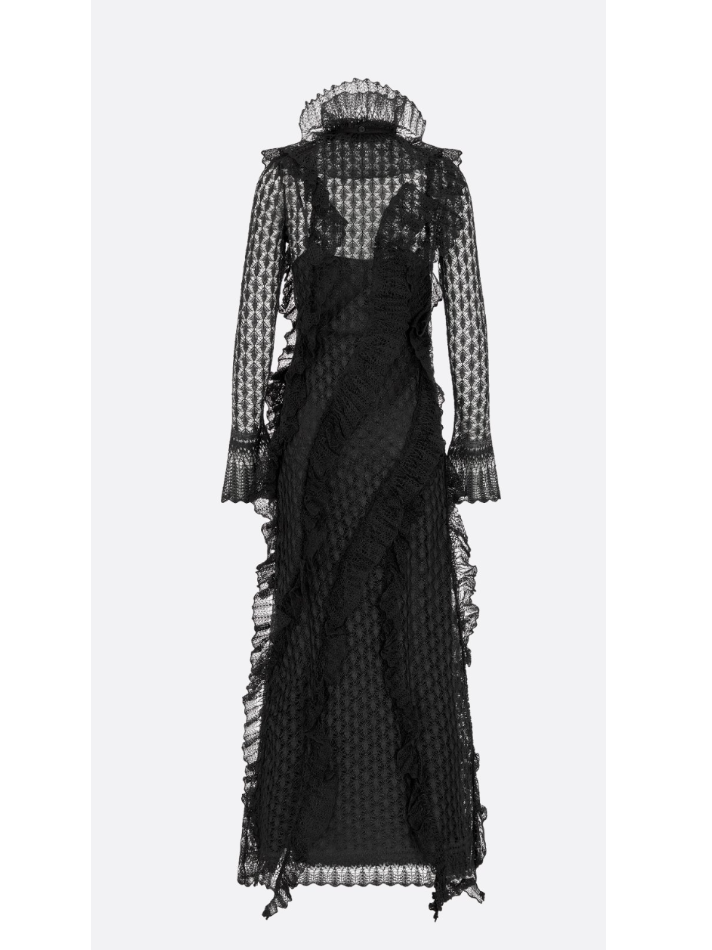 Dior Long Ruffled Dress with Removable Ruched Collar
