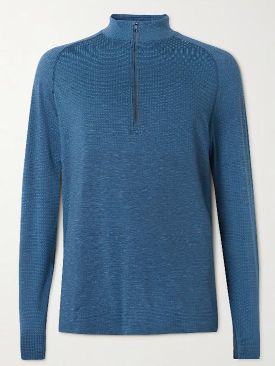 lululemon Blue Metal Vent Tech Slim-Fit Stretch-Jersey Half-Zip Top