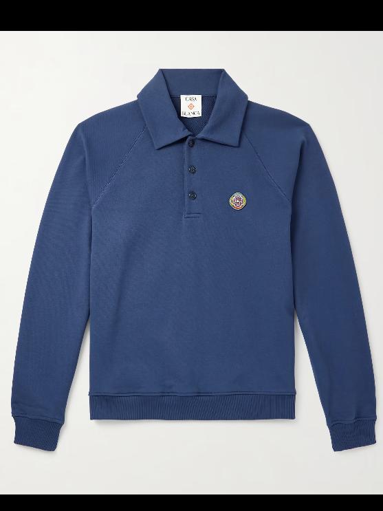 Casablanca Logo-Appliquéd Organic Cotton-Jersey Polo Sweatshirt