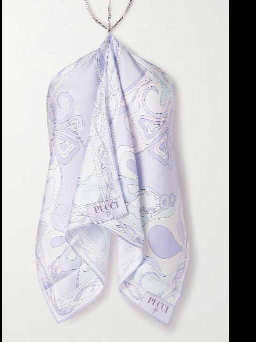 PUCCI Printed silk-twill halterneck tank