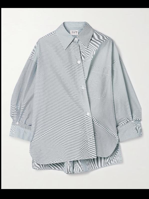 TWP New Earl asymmetric striped cotton-poplin shirt