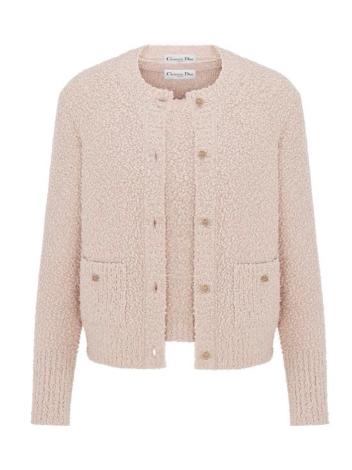 Dior Pink Cotton Wool Blend Boucle Knit Twinset - Women's Clothing
