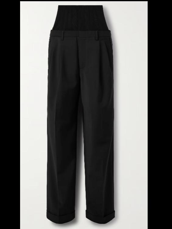 Tibi Mesh-trimmed crepe wide-leg pants
