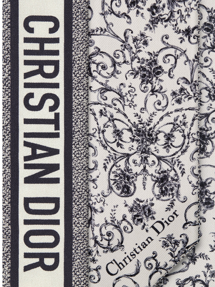 Dior White and Gray Silk Twill Dioresque Butterfly Mitzah Scarf