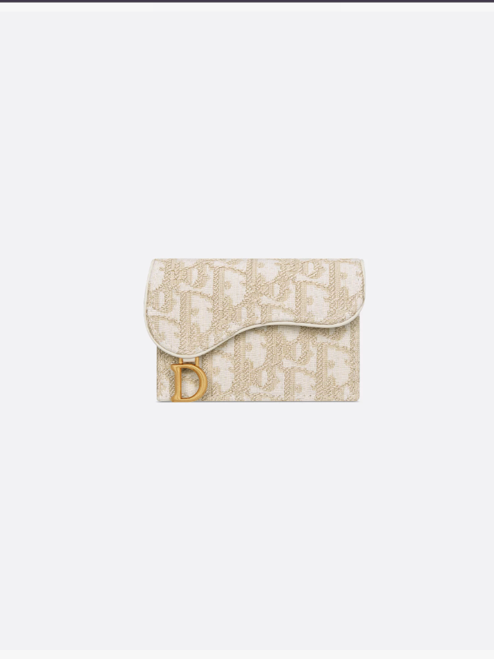 Dior Gold-Tone Dior Oblique Jacquard Saddle Bloom Card Holder
