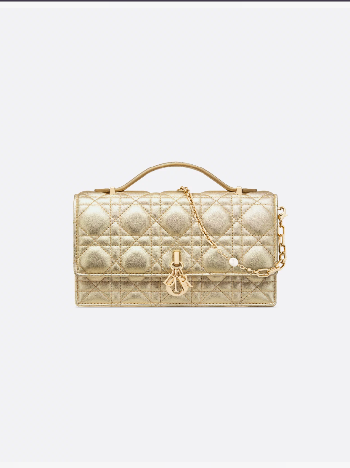 Dior Metallic Gold-Tone Cannage Calfskin My Dior Mini Bag
