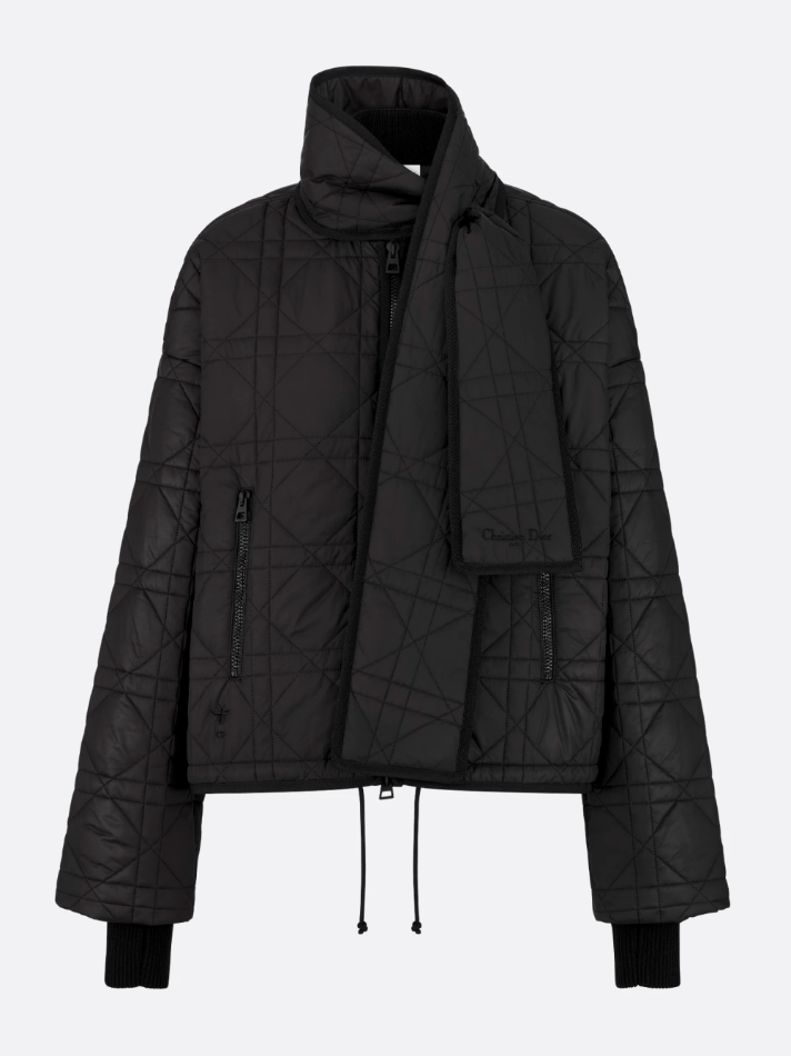 Dior Black Quilted Technical Taffeta Macrocannage Coat with Scarf Collar - Women's Clothing