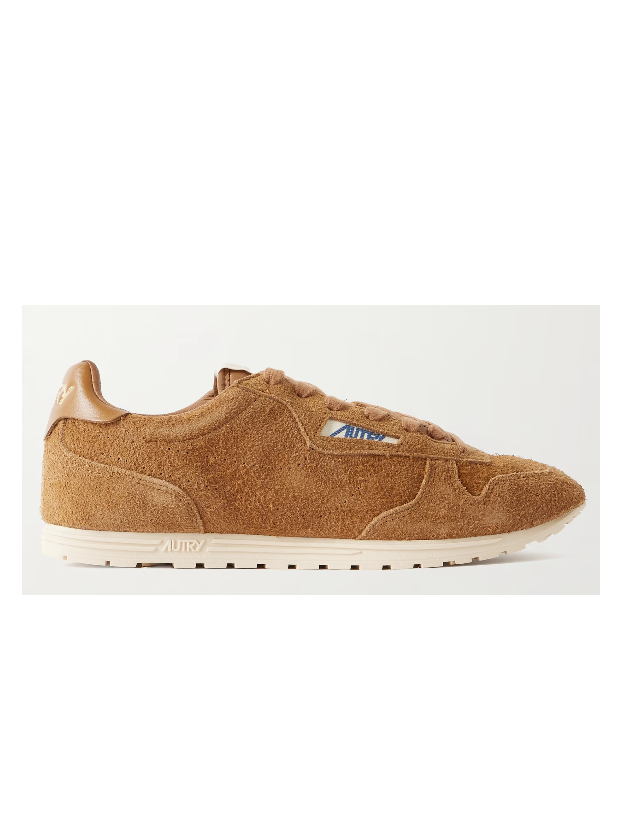 Autry Windspin leather-trimmed perforated brushed suede sneakers