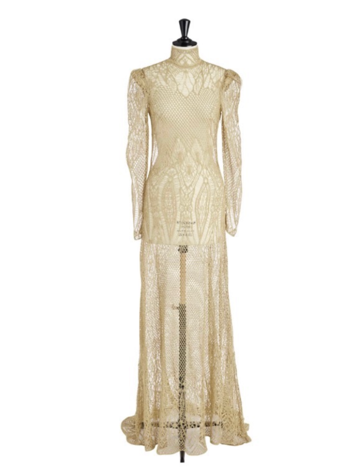 Dior Gold Tone Metallic Lace Dress