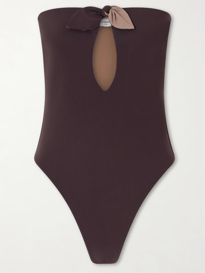 Saint Laurent Bow-detailed strapless swimsuit