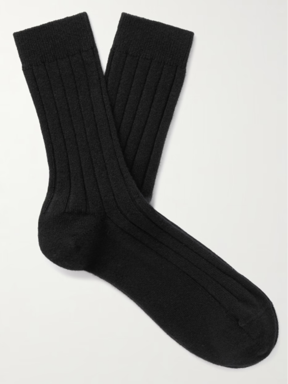Johnstons of Elgin Ribbed Cashmere-Blend Socks