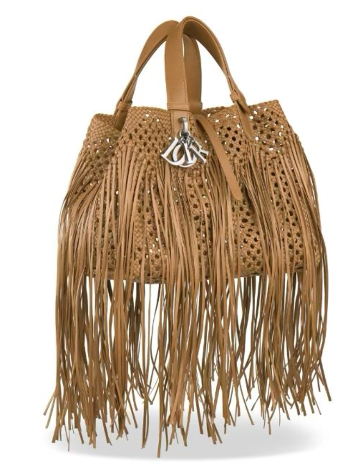 Dior MEDIUM DIOR TOUJOURS BAG Light Gold-Tone Woven Calfskin With Fringe
