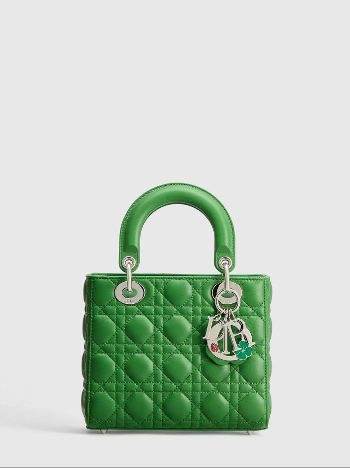 Dior Small Lady Dior Bag with Strap Clover Lucky Green Cannage Lambskin