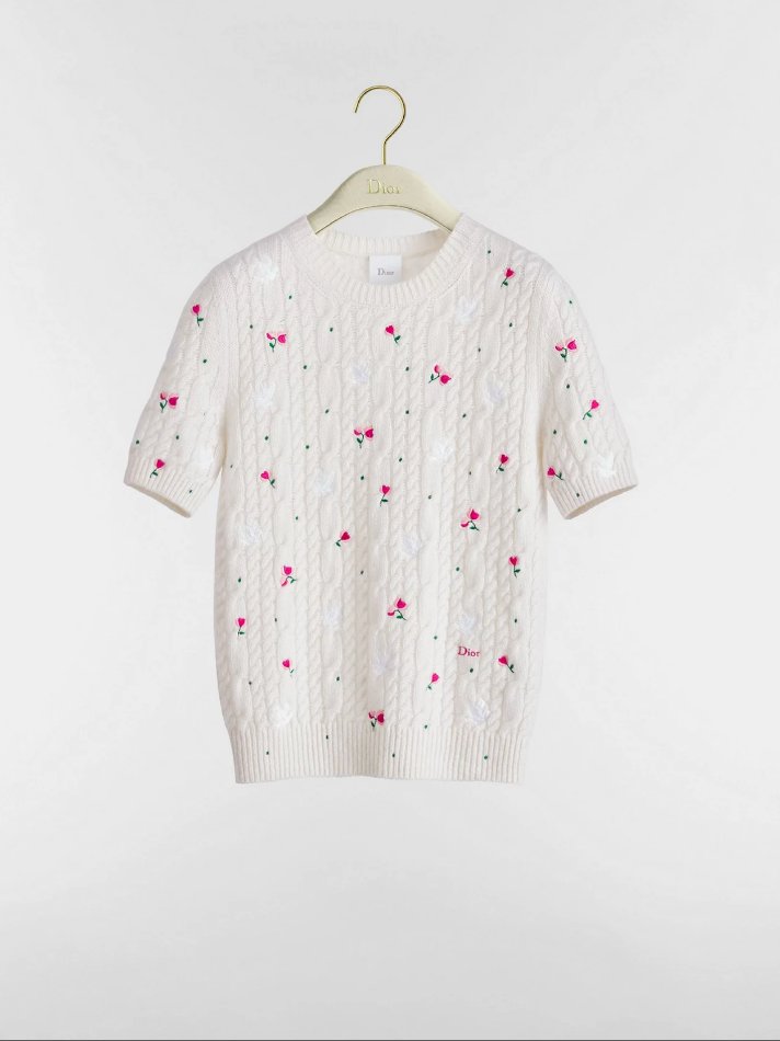 Dior Dioramour Embroidered Short-Sleeved Sweater