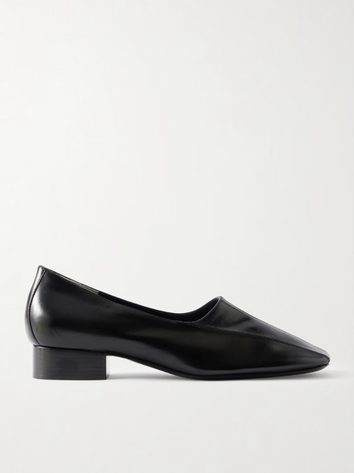 Phoebe Philo Club paneled glossed-leather pumps