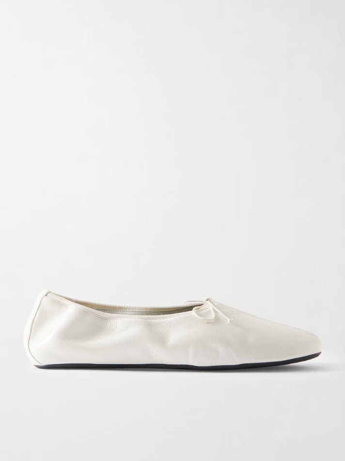 Phoebe Philo Bow-detailed gathered crinkled glossed-leather ballet flats