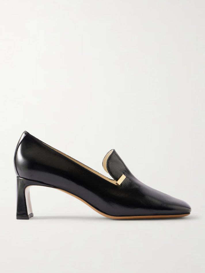 Phoebe Philo Club embellished glossed-leather loafers