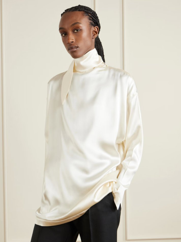 Phoebe Philo Liquid scarf-detailed silk-blend satin blouse