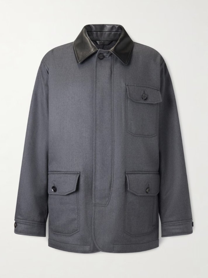 Brioni Leather-Trimmed Wool and Cashmere-Blend Field Jacket