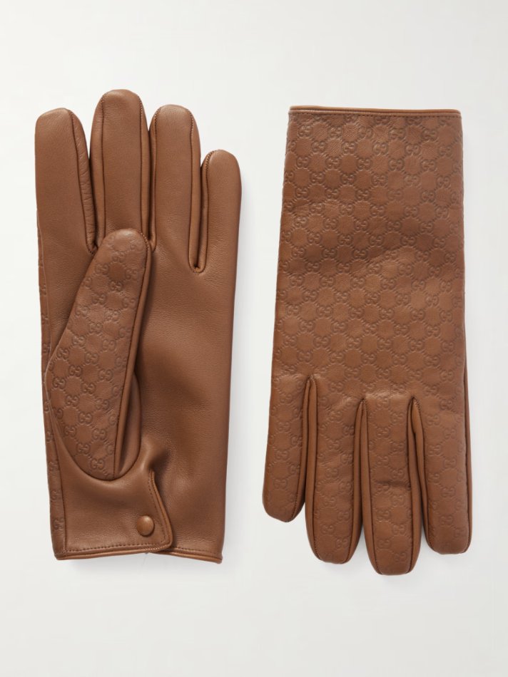 Gucci Monogram-Embossed Leather Gloves