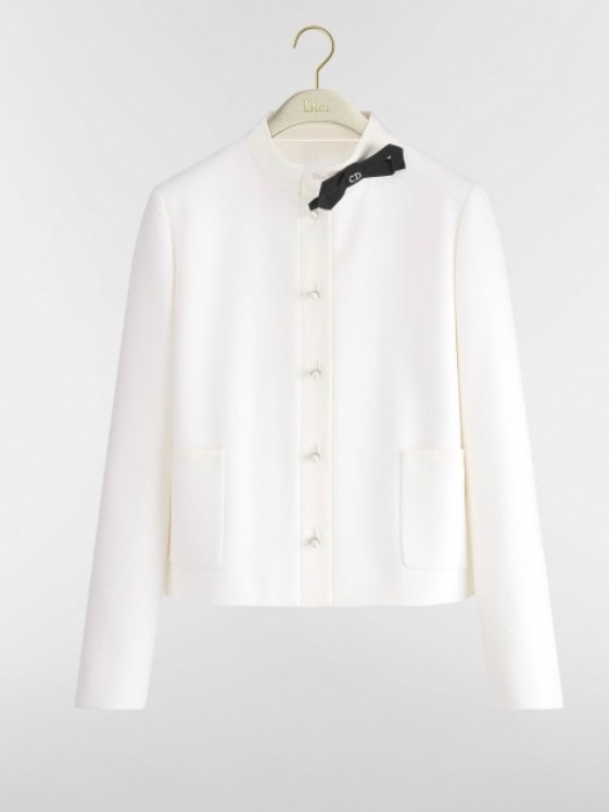 Dior White Wool and Cotton Blend Boucle Cropped Jacket