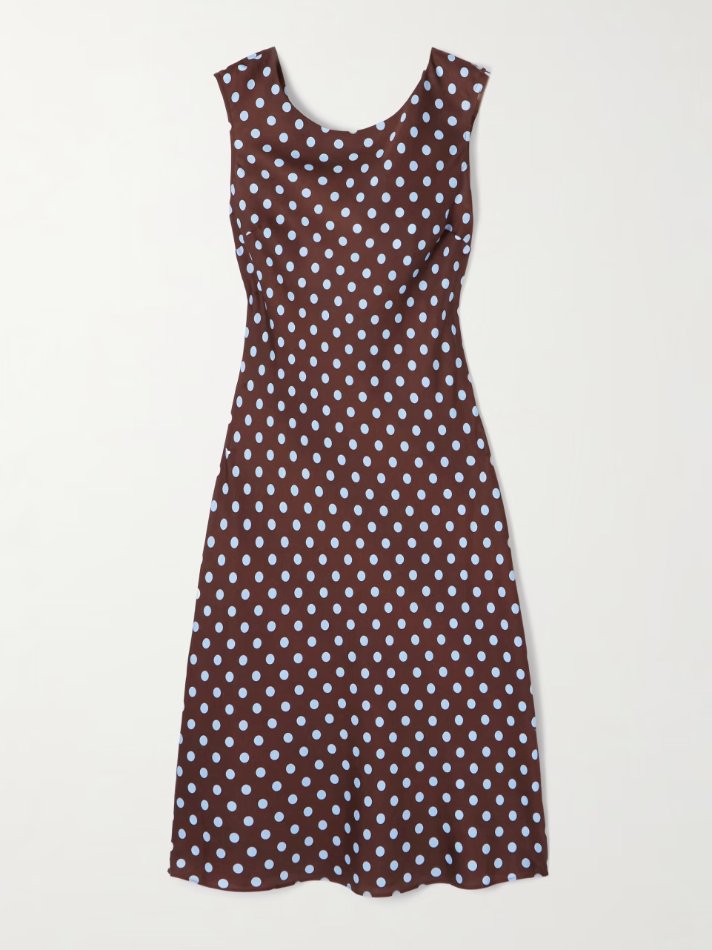Posse Leo polka-dot TENCEL™-blend satin midi dress