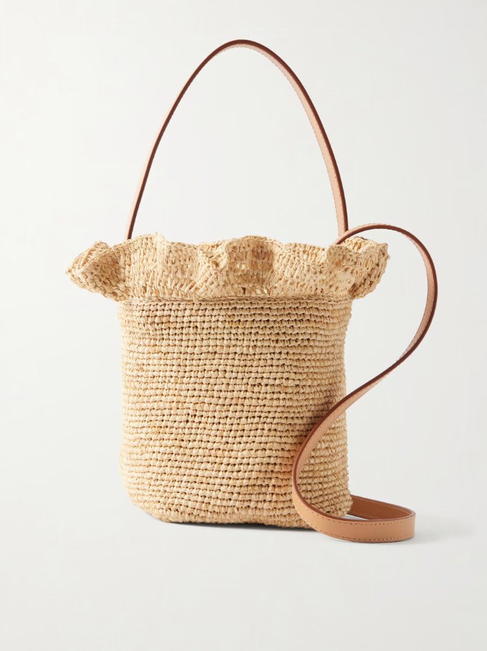 Loeffler Randall Laith leather-trimmed ruffled raffia bucket bag
